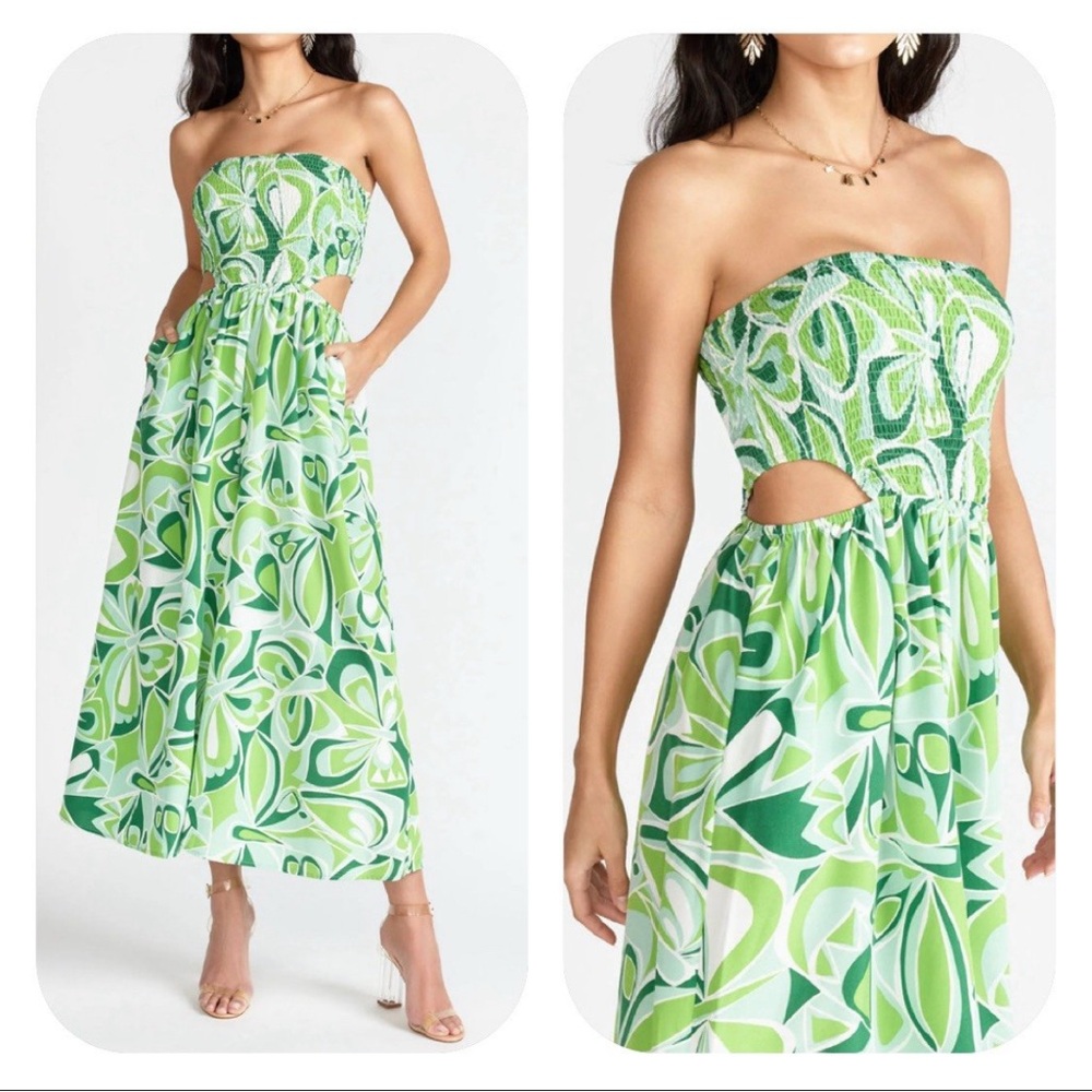 Aakaa S green strapless cutout wide leg jumpsuit with pockets - Picture 6 of 11